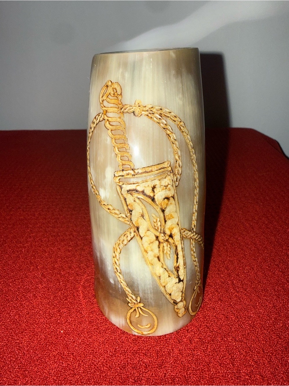 Carved Horn Accent Vase in Cream and Brown